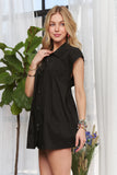 Solid Cap Sleeve Button Up Shirt DJPT