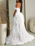 Bandeau Off Shoulder Feather Tulle Tutu Grenadine Photoshoot Maternity Maxi Dress Maternity