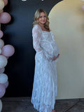 White Lace Corset Square Neck Flare Sleeve Off Shoulder Bodycon Elegant Cocktail Party Maternity Photoshoot Baby Shower Maxi Dress Maternity