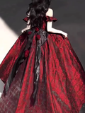 Ball Gown Straps Long Burgundy Ruffles Lace Prom Dresses Birthday Outfits SD461