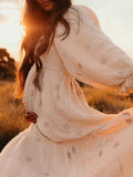 Apricot Daisy Print Smocked Off Shoulder Ruffle Big Swing Elegant Vacation Maternity Photoshoot Baby Shower Party Maxi Dress Maternity