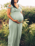 Solid Off Shoulder Slit Floor Length Flowy Photoshoot Maternity Maxi Dress Maternity