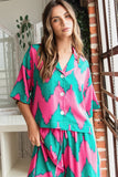 Chevron Print Short Sleeve Crop Shirt DJPT