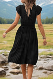 Tied Smocked Waist Flutter Sleeve Dress DJPT