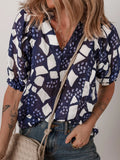 Print Frilled Puff Sleeve V Neck Blouse DJPT