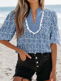 Contrast Ric-Rac Puff Sleeve Top DJPT