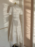 A line High Neckline Short Sleeves Lace White Party Dress Chiffon Holiday Dresses SD348