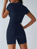 Neck Short Sleeve Top and Shorts Set DJPT