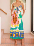 Front Printed Slit Maxi Cami Dress DJPT