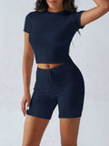 Neck Short Sleeve Top and Shorts Set DJPT