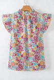 Floral Pleated Detail Flutter Sleeve Blouse DJPT