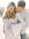 White Lace Corset Square Neck Flare Sleeve Off Shoulder Bodycon Elegant Cocktail Party Maternity Baby Shower Photoshoot Maxi Dress Maternity