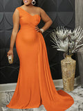 Belly Friendly Side Slit Oblique Shoulder Trailing Fitted Babyshower Maternity Maxi Dress Maternity