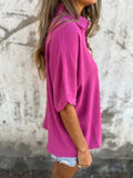Size Casual Button Down Short Sleeve Loose Shirt Plus Size DJPT