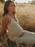 Spaghetti Strap Backless 3D Flowers Maternity Maxi Dress Maternity