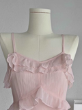 A Line Straps Ruffled Chiffon Pink Short Women's Holiday Dresses SD210