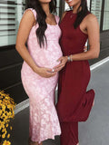 Pink Lace Ruched Corset High-low Tank Mermaid Elegant Cocktail Gown Maternity Baby Shower Maxi Dress Maternity