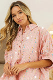 Sequin Striped Short Dolman Sleeve Blouse DJPT