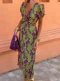 Plunge Short Sleeve Midi Dress DJPT
