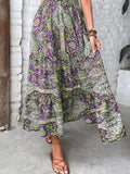 Size Printed V-Neck Short Sleeve Midi Dress DJPT