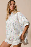 Sequin Striped Short Dolman Sleeve Blouse DJPT