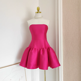 A line Strapless Hot Pink Satin Short Homecoming Dresses Birthday Outfits SD230