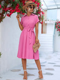 Tie Waist Short Sleeve Dress DJPT