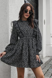 Ruffle Trim Smocked Long Sleeve Mini Dress DJPT