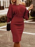Neck Lantern Sleeve Dress DJPT