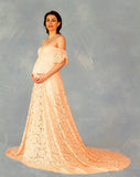 Women's Lace Pregnant Women Tailing Short-Sleeved Dress Photography Flying Sleeve Dress 8919 (Plus New Color) Maternity