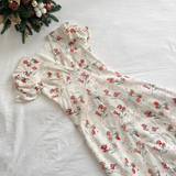 A line V Neckline Short Sleeves Pink Floral Dress Beach Holiday Dresses SD284