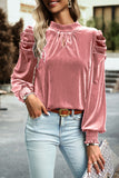 Up Mock Neck Velvet Fabric Long Sleeve Blouse DJPT