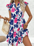 Notched Neck Flutter Sleeve Mini Dress DJPT