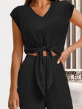 Front Top and Wide Leg Pants Set DJPT
