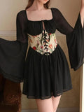 Lace Up Long Sleeve Mini Dress DJPT