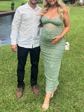Green Lace Cut Out Sheer Tank Bodycon Elegant Cocktail Maternity Photoshoot Baby Shower Maxi Dress Maternity