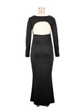 Black Cut Out Mermaid Crop Long Sleeve Backless Bodycon Cocktail Club Party Photoshoot Maternity Maxi Dress Maternity