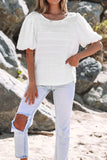 Lace Trim Bubble Sleeve Blouse DJPT