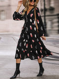 Printed V-Neck Slit Dress DJPT