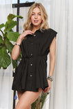 Solid Cap Sleeve Button Up Shirt DJPT