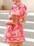 Sleeve Printed Top and Zip Back Skirt Set DJPT
