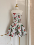 A line Strapless Sleeveless Red Floral Party Dress Short Birthday Dresses SD352