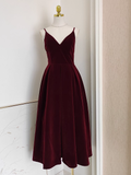 A line Sleeveless Burgundy Velvet Party Dress Holiday Birthday Dresses For Women SD350