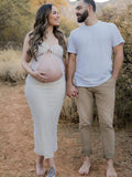 2 Piece Lace Tube Tie Ruffle Elegant Fashion Bodycon Vacation Photoshoot Baby Shower Maternity Maxi Dress Maternity