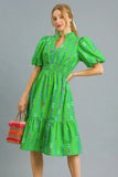 Printed Midi Dress with Ruffled Hem DJPT