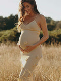 Spaghetti Strap Backless 3D Flowers Maternity Maxi Dress Maternity