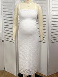 White Lace Bow Mermaid Bodycon Elegant Photoshoot Baby Shower Maternity Maxi Dress Maternity