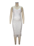 White Lace Spaghetti Strap Backless V-Neck Elegant Babyshower Party Maternity Midi Dress Maternity