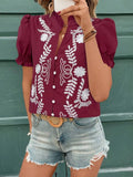 Frill Notched Short Sleeve Blouse DJPT
