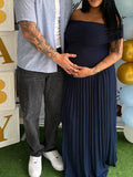 Solid Color Ruched Pleated Off Shoulder Big Swing Elegant Cocktail Party Maternity Photoshoot Baby Shower Maxi Dress Maternity